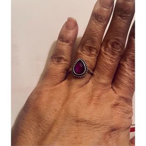 Pretty purple teardrop STONE SILVER BOHO RING